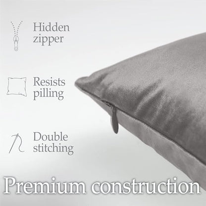lalaLOOM Velvet Throw Pillow Covers, Set of 2 Decorative Square Pillows Home Decor, Soft Accent Cases, Silky Machine Washable Pillowcases for Sofa, Couch, Bedroom, Living Room, 16x16, Dark Gray
