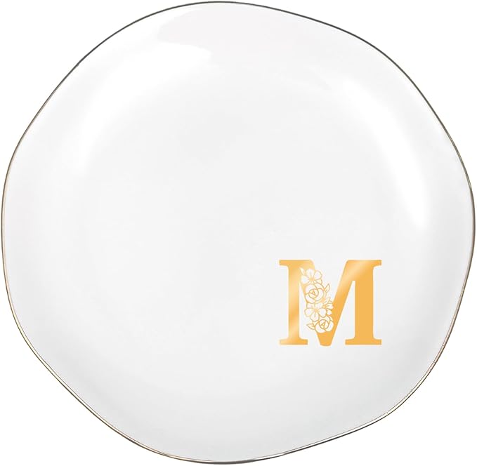 Initials Ring Dish Jewery Tray with Personalized M Monogrammed, Decorative Trinket Dish for Rings Earrings Necklaces Bracelet Watch Keys, Women Wife Friend Birthday Wedding Christmas Gifts