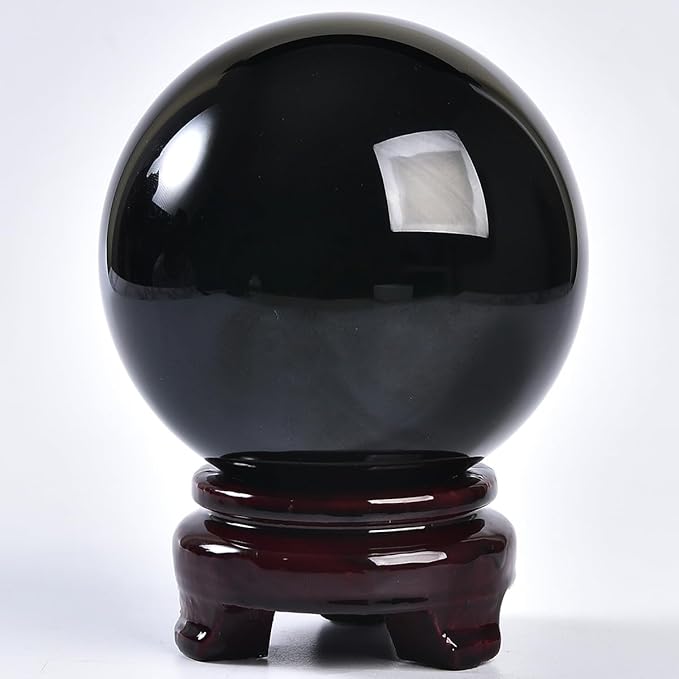 Black Obsidian Crystal Ball with Stand Large Healing Crystals Sphere for Meditation, Divination, Witchcraft 90-100mm/3.5-3.9"