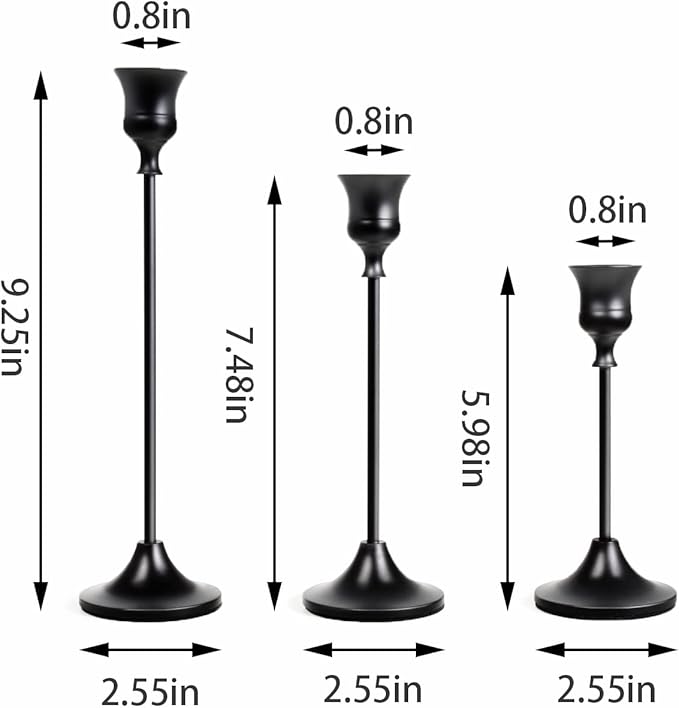 Black Candlestick Holders Taper Candle Holders, Set of 3 Vintage Candle Sticks Holder Decor Used as Fireplace Mantel or Table Centerpieces for Wedding, Dinning, Party