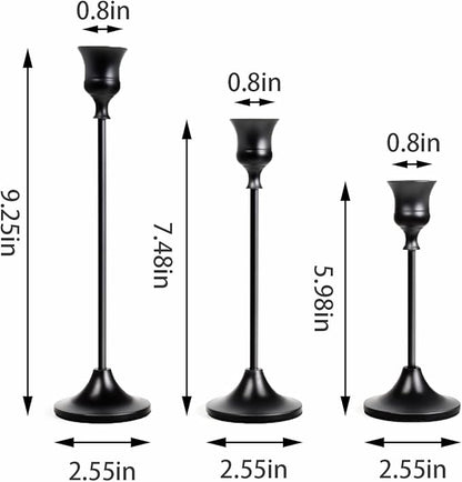 Black Candlestick Holders Taper Candle Holders, Set of 3 Vintage Candle Sticks Holder Decor Used as Fireplace Mantel or Table Centerpieces for Wedding, Dinning, Party