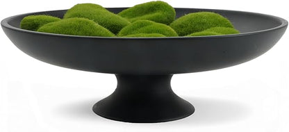 Large Black Decorative Bowl, Modern Pedestal Bowl for Home Decor, Decorative Fruit Bowl for Kitchen Counter, Stylish Key Bowls for Entry Table, 11.45”, Includes 10PCS Artificial Moss Rocks