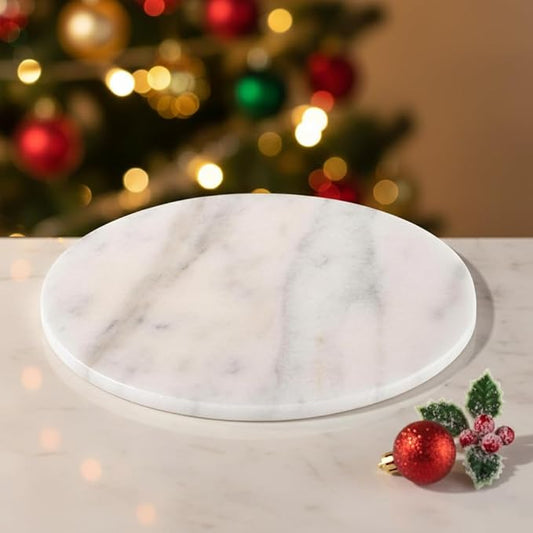 Handcrafted Marble Tray – Bathroom Counter Organizer, Jewelry Tray, Perfume Organizer & Decorative Tray for Vanity Accessories, Coffee Table Decor & Bathroom Countertop (Round, Mugla White)