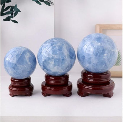 StoneStory Natural Celestite Healing Quartz Crystal Sphere Ball Gemstone for Reiki Balancing Meditation Energy Home and Office Decoration Large 500-800grams (6-8cm, Blue Celestite)