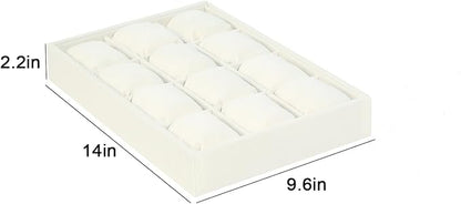 Coward Beige Velvet Watch Bangle Organizer Tray, Velvet 12 Grids Tray for Watches Bracelets Jade Bangle Holder Selling Show