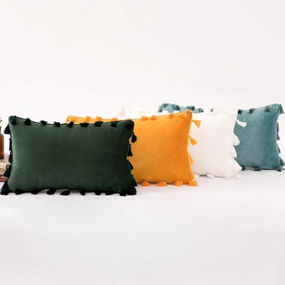 vctops Velvet Soft Solid Decorative Throw Pillow Cover with Tassels Boho Accent Cushion Case for Couch Bedroom Car Dark Green 12''x20''