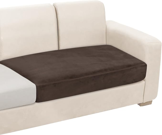 NAISI Couch Cushion Covers 1 Piece Velvet Stretch Loveseat Cover or 2 Seat Sofa Cover Soft Individual Couch Covers for Sectional Sofa(1 PC for 2-Seat Cushion or Loveseat,Brown)