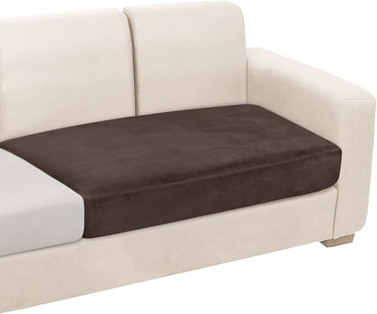 NAISI Couch Cushion Covers 1 Piece Velvet Stretch Loveseat Cover or 2 Seat Sofa Cover Soft Individual Couch Covers for Sectional Sofa(1 PC for 2-Seat Cushion or Loveseat,Brown)
