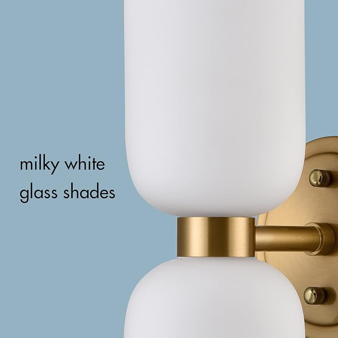 CLAXY Modern Gold Bathroom Vanity Milky Glass Wall Sconce Bathroom Light Fixtures with 2-Light Dimmable