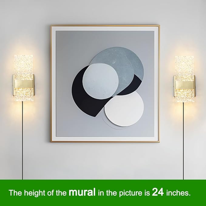 Plug in Wall Sconce Set of 2 - Small Gold Dimmable Bedroom Wall Light, Remote Control 6W LED 3000K-5000K Plug-in Wall Lamp with Timer, Acrylic Sconce Wall Lighting Bedside, Living Room, Bathroom