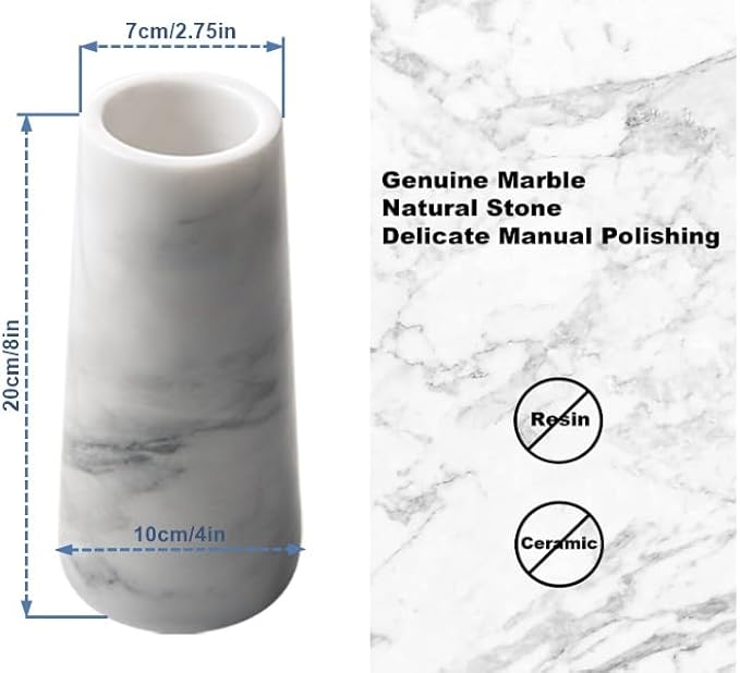 A Grade Natural Marble White Flower Vase, Finely Polished Stone, Decorative Modern Floral Vase, Concisely Designed Centerpiece, Bedroom, Office Wedding (Cylinder)