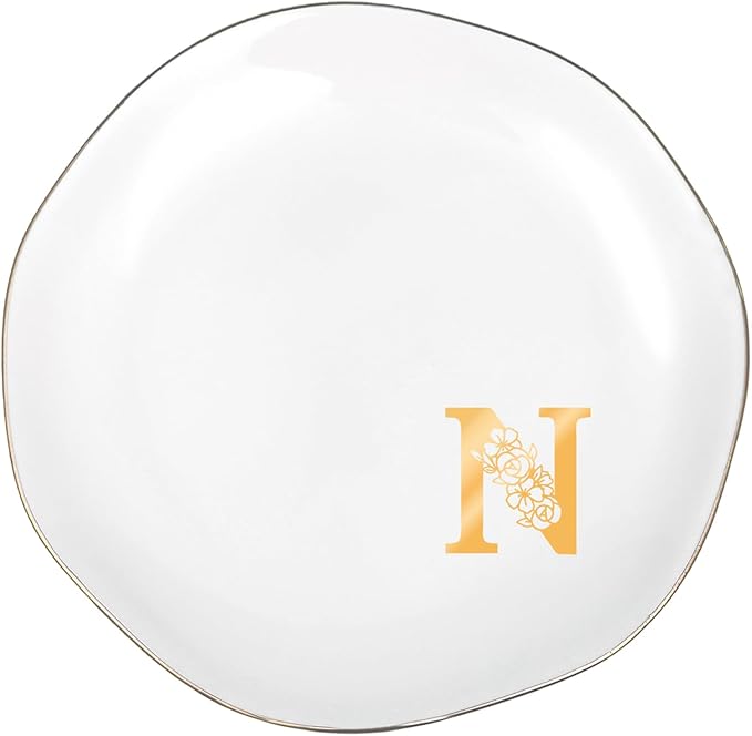 Initials Ring Dish Jewery Tray with Personalized N Monogrammed, Decorative Trinket Dish for Rings Earrings Necklaces Bracelet Watch Keys, Women Wife Friend Birthday Wedding Christmas Gifts