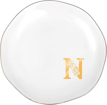 Initials Ring Dish Jewery Tray with Personalized N Monogrammed, Decorative Trinket Dish for Rings Earrings Necklaces Bracelet Watch Keys, Women Wife Friend Birthday Wedding Christmas Gifts