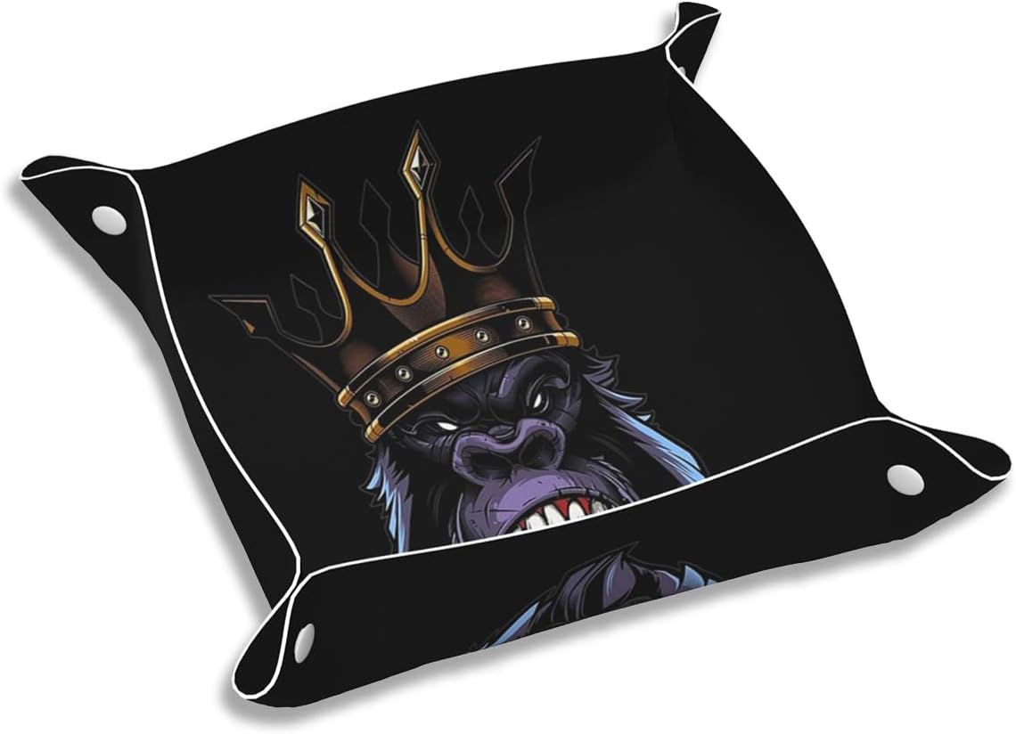 Valet Tray Gifts for Men Husband Boyfriend Boys – Catchall Bedside Vanity Tray, Nightstand Caddy Leather Holder for Keys, Wallet, Coins, Trinkets & Jewelry The Fiery Gorilla King 027