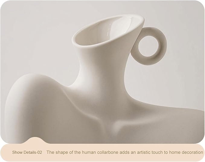 Body Vase 8.27" Collarbone Shaped Flower Vase for Home Decor, Clavicle Bone Ceramic Sculpture Art Decor, Modern Minimalist Flower Holder for Living Room