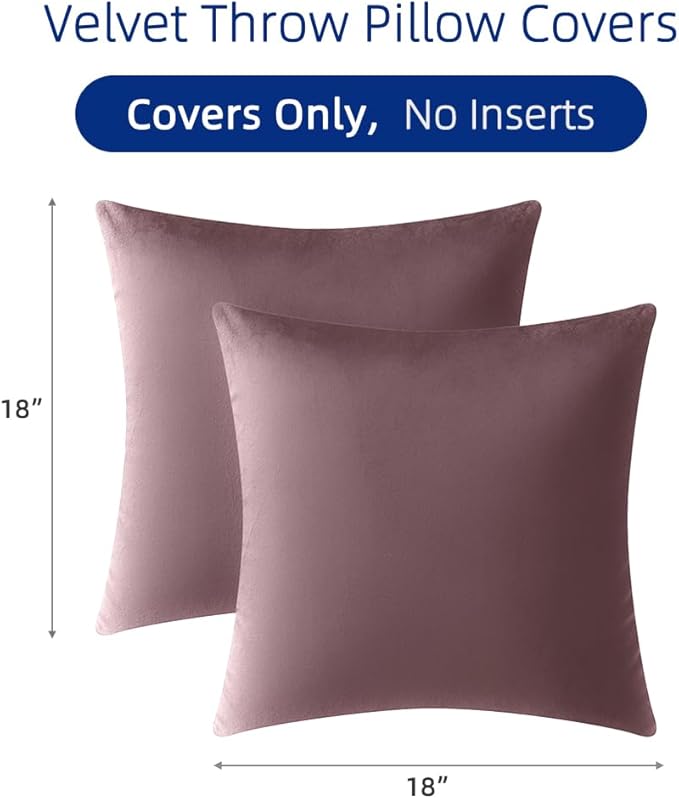 QUORGVES Dusty Pink Velvet Pillow Covers 18x18 Inch Set of 2, Soft Solid Decorative Square Throw Pillow Covers, Decor Cushion Covers for Bed Sofa Couch Bedroom Living Room