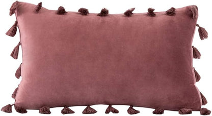 vctops Velvet Soft Solid Decorative Throw Pillow Cover with Tassels Boho Accent Cushion Case for Couch Bedroom Car WanSe 12''x20''