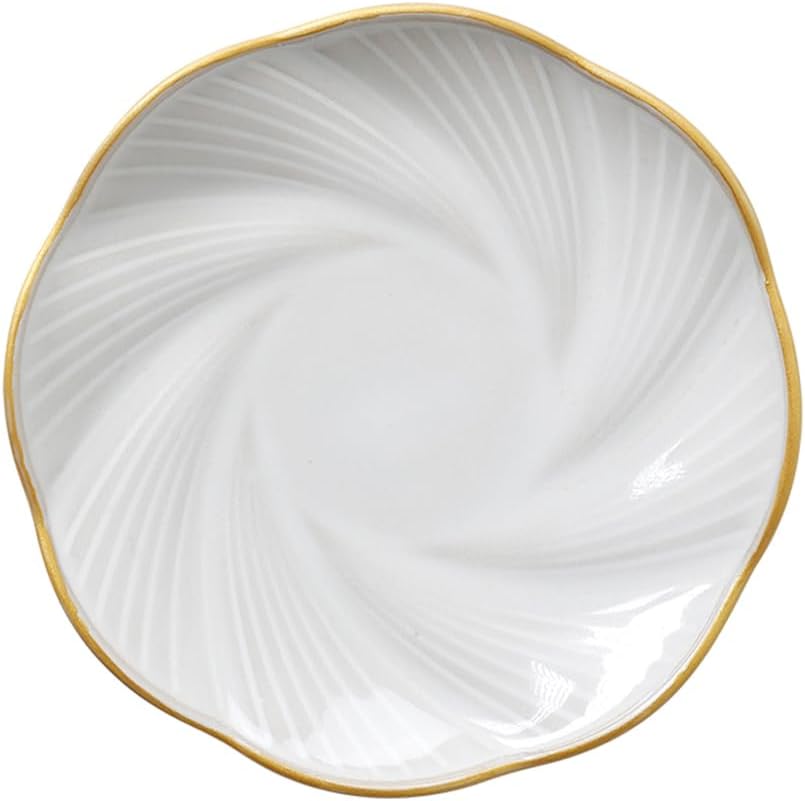 Ceramic Jewelry Tray with Gold Edge, 5 Inch Modern Trinket Dish for Rings, Bracelets & Earrings, Elegant Dresser Organizer (White)