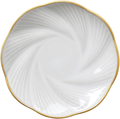 Ceramic Jewelry Tray with Gold Edge, 5 Inch Modern Trinket Dish for Rings, Bracelets & Earrings, Elegant Dresser Organizer (White)
