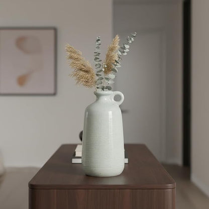 Sunddo Blue Ceramic Vase, 10 Inch Tall Modern Flower Vase with Handle, Art Decorative Vases for Pampas Grass, Entryway Living Room Dining Table Farmhouse Office Decor