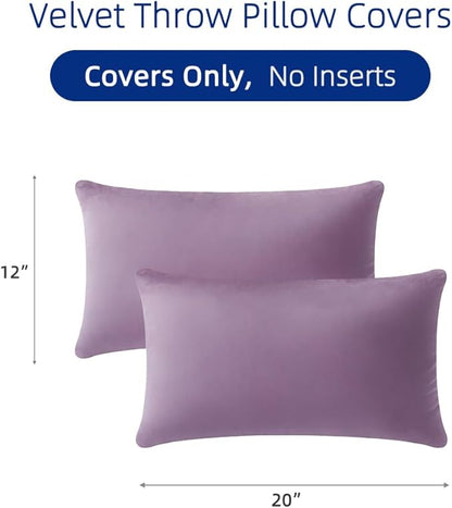 QUORGVES Light Purple Velvet Pillow Covers 12x20 Inch Set of 2, Soft Solid Decorative Lumbar Throw Pillow Covers, Decor Cushion Covers for Bed Sofa Couch Bedroom Living Room - Mauve