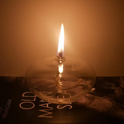 Refillable Liquid Petite Oil lamp - Sturdy Borosillicate Glass Oil Candle (Oval)