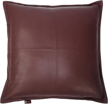 D DOLLY LAMB Lambskin Leather Pillow Cover - Sofa Cushion Case - Decorative Throw Covers for Living Room & Bedroom, 14x14 Inches - Dark Maroon Box