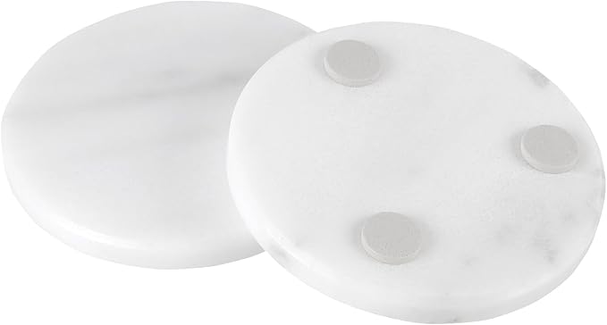 Natural White Marble Coasters Set of 8,4 Inch Round Drink Coasters with Non-Slip Feet,Heat Resistant Coaster for Home Decor and Coffee Table