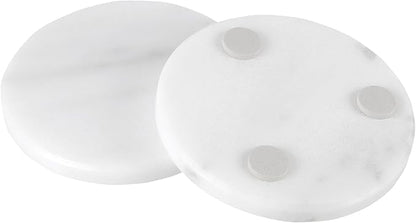 Natural White Marble Coasters Set of 8,4 Inch Round Drink Coasters with Non-Slip Feet,Heat Resistant Coaster for Home Decor and Coffee Table
