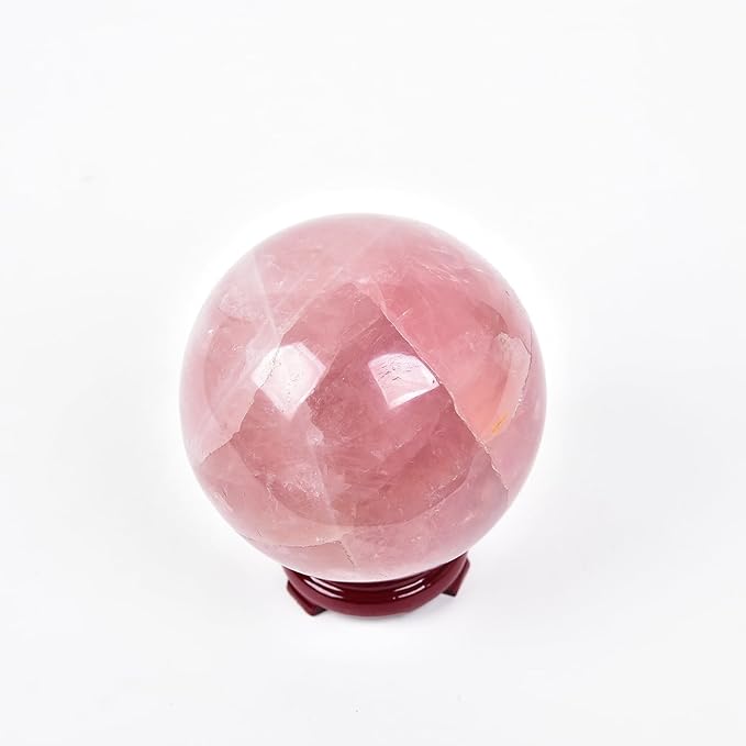 JIC Gem Natural Pink Rose Quartz Ball Sphere with Base,Class 1,3.5-3.9 Inch