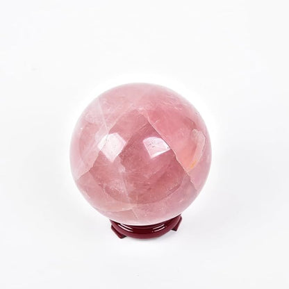 JIC Gem Natural Pink Rose Quartz Ball Sphere with Base,Class 1,3.5-3.9 Inch