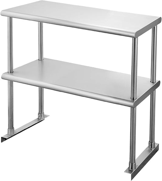 Hally Double Overshelf of Stainless Steel 12'' x 30'' Weight Capacity 340lb, Commercial 2 Tier Shelf for Prep & Work Table in Restaurant, Home and Kitchen