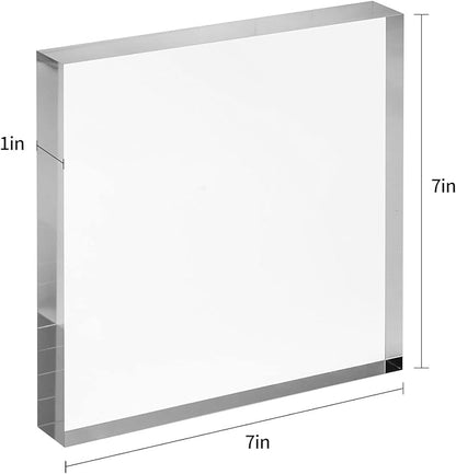 CiaoHER 1in Thickness 7in Square Acrylic Cube Display Block Clear Polished Pedestal Stand Riser Solid Base 7" x 7" x 1", 2 Pack