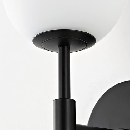 Mid Century Modern Wall Lamp 2 Pack with White Globe Glass Shades Matte Black Wall Sconce Bathroom Vanity Lighting Industrial Farmhouse Wall Light Fixtures for Mirror Bedroom Living Room