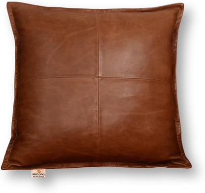 Lambskin Leather Pillow Cover - Sofa Cushion Case - Decorative Throw Covers for Living Room & Bedroom, 20x20 Inches - Tan Orange Box Pack of 1