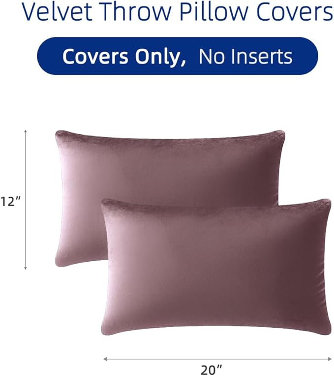 QUORGVES Dusty Pink Velvet Pillow Covers 12x20 Inch Set of 2, Soft Solid Decorative Lumbar Throw Pillow Covers, Decor Cushion Covers for Bed Sofa Couch Bedroom Living Room