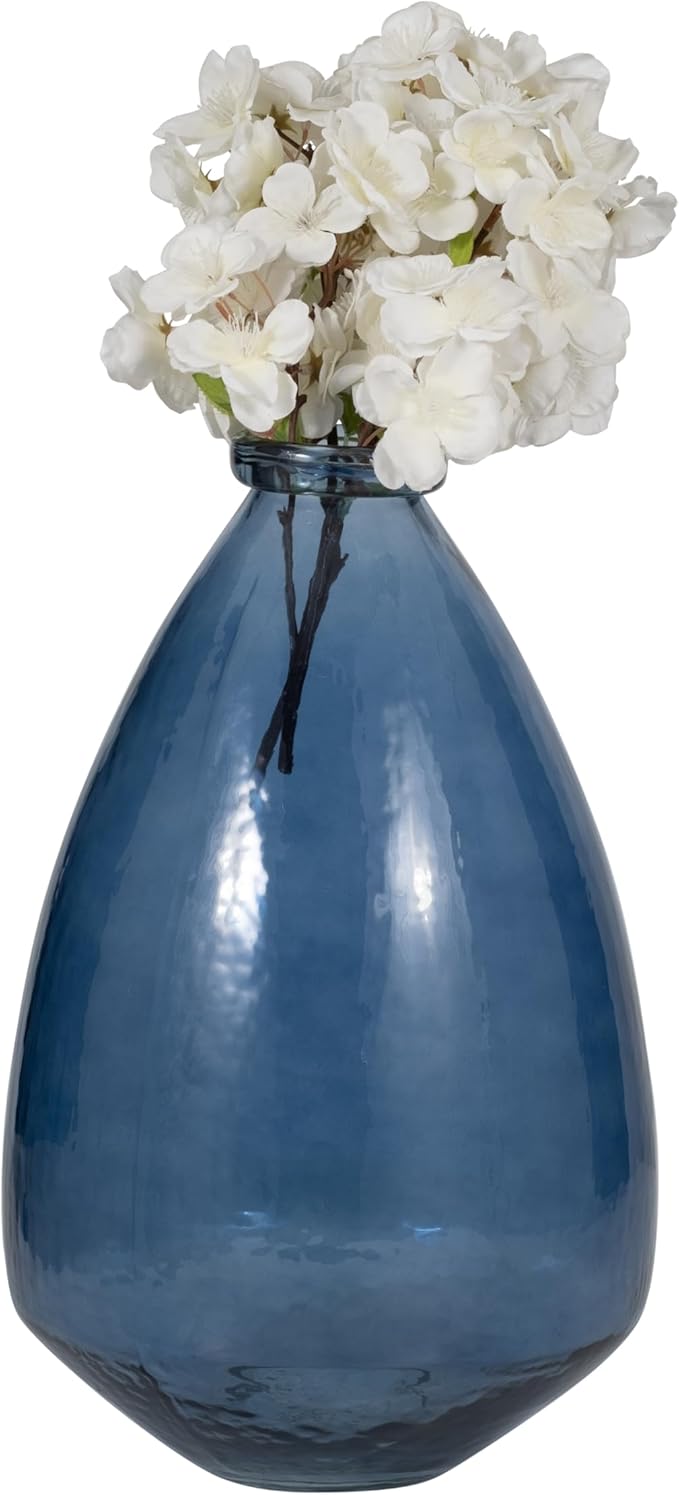 Sagebrook Home Blue Glass Balloon Vase 15" – Large Round Statement Vase for Home Decor