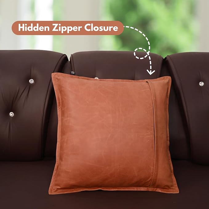 D DOLLY LAMB Lambskin Leather Pillow Cover - Sofa Cushion Case - Decorative Throw Covers for Living Room & Bedroom, 20x20 Inches - Orange Crunch Box Pack of 1