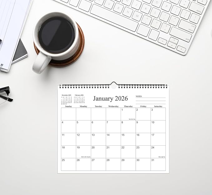 Small Wall Calendar 2026 - Mini Calendar 2026-2027 from January 2026 - June 2027, 18 Months Little Calendar with Premium Paper, 6" x 8", Black