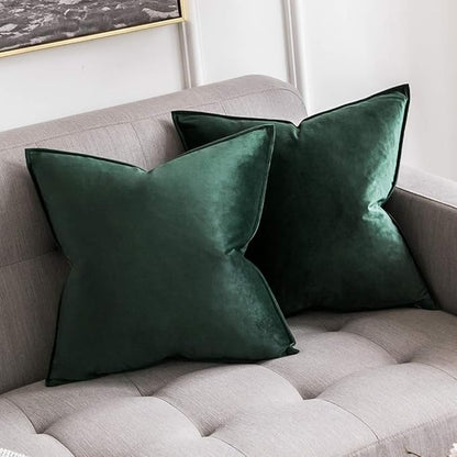 MIULEE Pack of 2 Christmas Decorative Velvet Throw Pillow Cover Soft Army Green Pillow Cover Solid Square Cushion Case for Winter Sofa Bedroom Car 18x 18 Inch 45x 45cm
