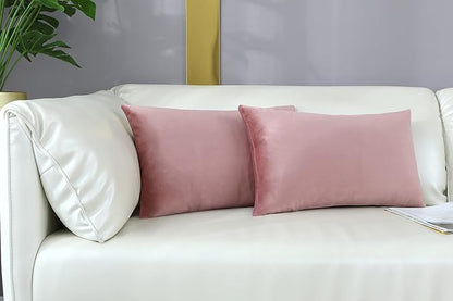 mixeoo Comfy Dusty Rose Throw Pillow Covers Decorative Lumbar Rectangle Thick Velvet Super Soft Cushion Cases Home Decor for Sofa Couch Living Room Chair, Set of 2, 12 x 20 Inch