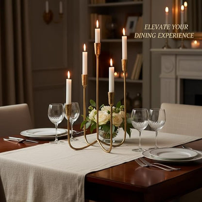 Candelabra for 5 Taper Candles – Hand-Forged Candle Holder with Elegant Vintage Finish – Decorative Centerpiece for Dining Room, Living Room or Mantel Decor（Brass Color-Straight）
