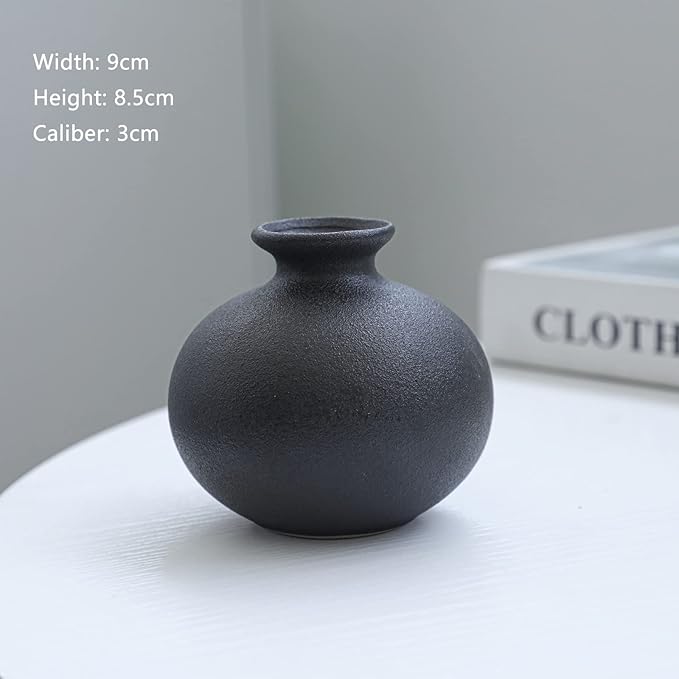 Black Ceramic Vase Set of 5 - Small Bud Vases for Flowers, Mini Decorative Vases for Rustic Weddings & Home Decor | Assorted Floral Arrangement Centerpieces for Table, Cabinet, Living Room & Entryway