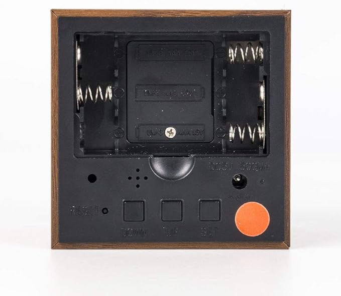 Lancoon Wooden Alarm Clock - Mini Cube LED Digital Clock with Time/Date/Temperature Display, 3 Levels Brightness and Voice Control Great for Home Office Travel - AC10Brown_Red
