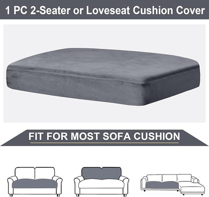 NAISI Couch Cushion Covers 1 Piece Velvet Stretch Loveseat Cover or 2 Seat Sofa Cover Soft Individual Couch Covers for Sectional Sofa(1 PC for 2-Seat Cushion or Loveseat,Dark Grey)