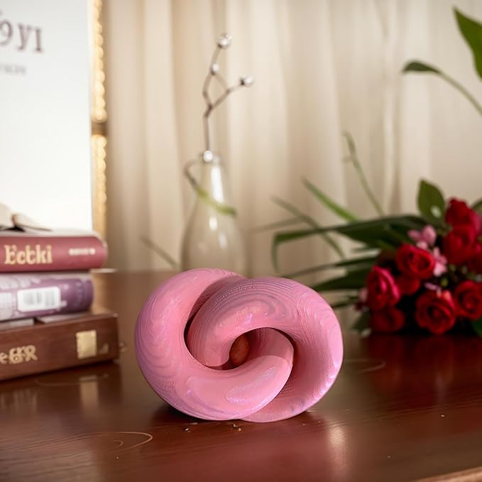 Wood Knot Décor--2 Link Wooden Chain Link Home Decor,Coffee Table Decor Book Shelf Decor Accents Art Decor Living Room Decor Items (Pink)