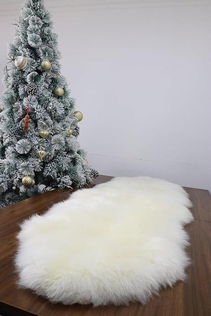 Woolous Genuine New Zealand Sheepskin Double Pelt Rug - Handmade Sheep Skin Runner Rug, Soft Thick Natural Bedside Area Rug for Bedroom and Living Room Decor, 2x6 ft