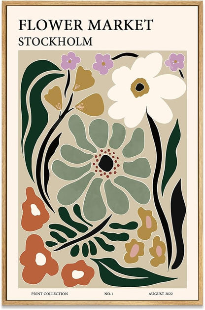 Zzuyi Framed Flower Market Wall Art,Botanical Prints,Green Flower Prints Anthropologie art for Bathroom,Aesthetic Decor-12"x 16"
