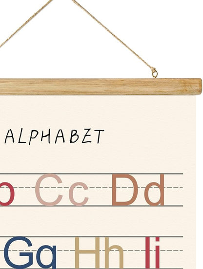 ABoby Vintage Illustrated Alphabet Numbers Chart Posters - Educational Nursery Wall Art for Classroom Homes - Retro Style Painting with Wood Frames - Ready to Hang
