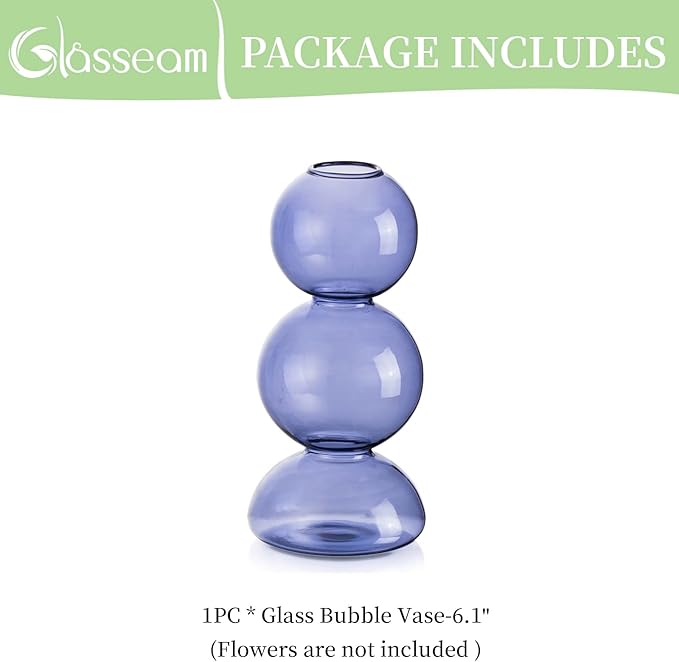 Glasseam Glass Bubble Vase, Cute Light Blue Vases for Flowers, Unique Small Flower Vases for Centerpieces, Ball Aesthetic Decorative Vase, Round Modern Vase for Home Decor Living Room Decorations